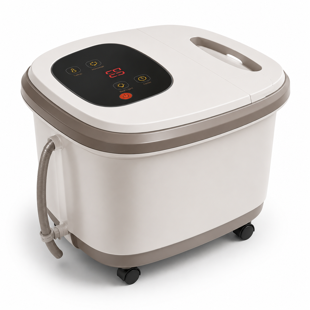 Heated Foot Spa Massager with Rolling Massage Adjustable Heat Bubble Jets Red Light Timer Deep Foot Bath for Home