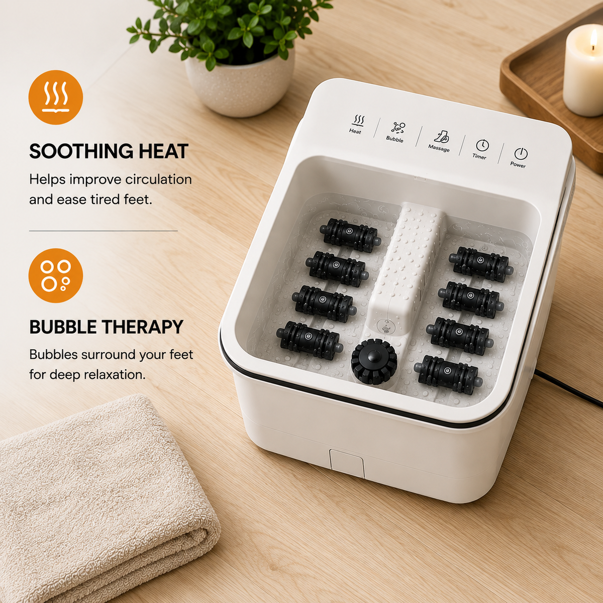 Portable Heated Foot Spa Massager with Bubble Therapy, Shiatsu Massage Rollers, Adjustable Temperature, Timer & Digital Controls for Home Relaxation