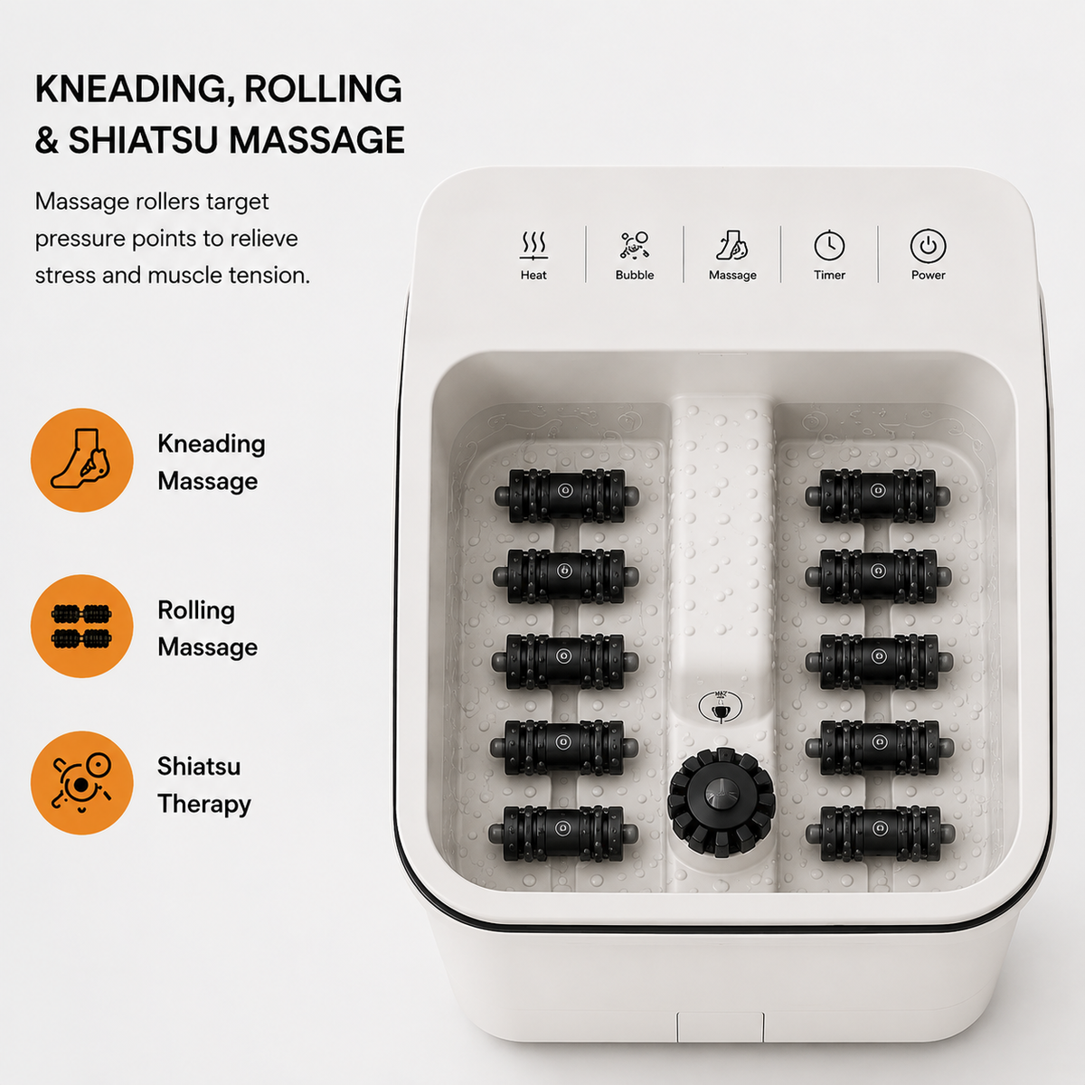 Portable Heated Foot Spa Massager with Bubble Therapy, Shiatsu Massage Rollers, Adjustable Temperature, Timer & Digital Controls for Home Relaxation