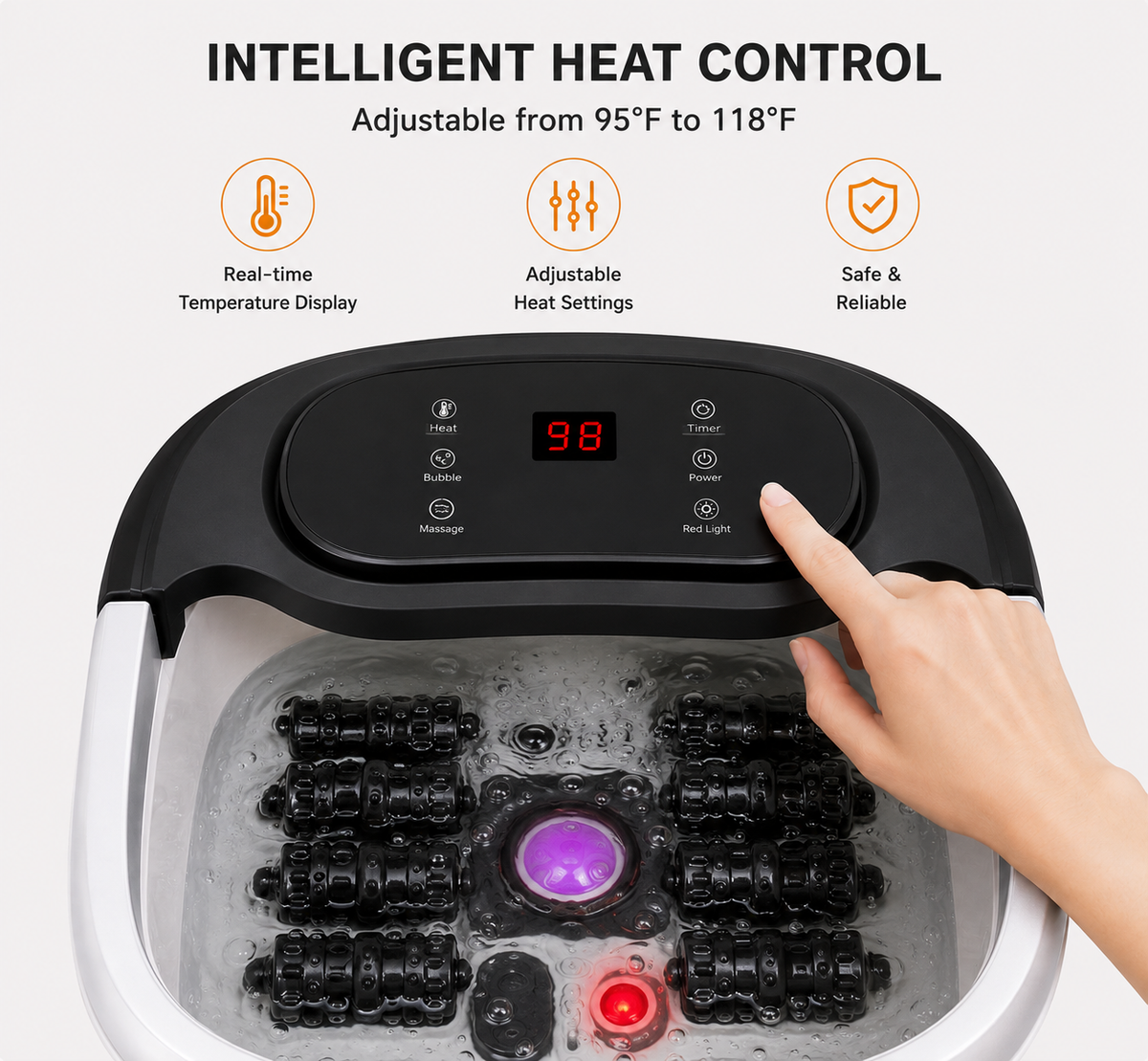 All in One Heated Foot Spa Massager with Motorized Shiatsu Rollers Oxygen Bubble Massage Adjustable Temperature Timer and Smart Drainage