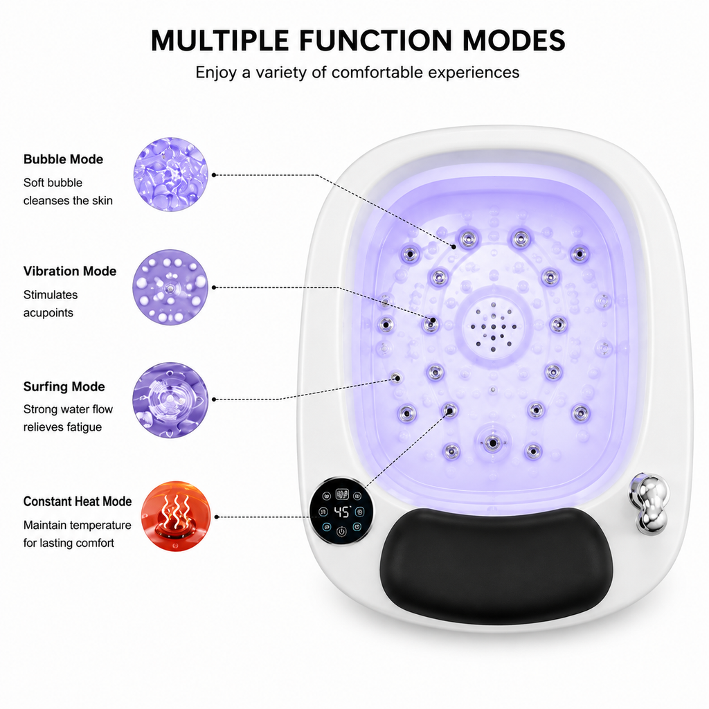 Acrylic Heated Foot Spa Bath with Bubble Massage Vibration Heat Therapy Timer Deep Foot Soaking Tub for Home and Salon