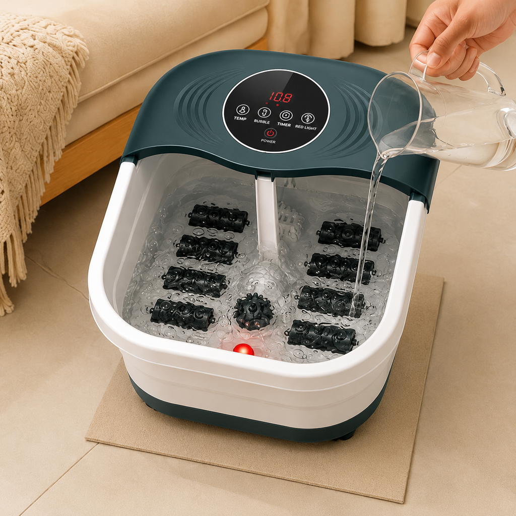 Portable Heated Foot Spa Bath Massager with Bubble Massage Roller Massage Foldable Design Timer and Temperature Control