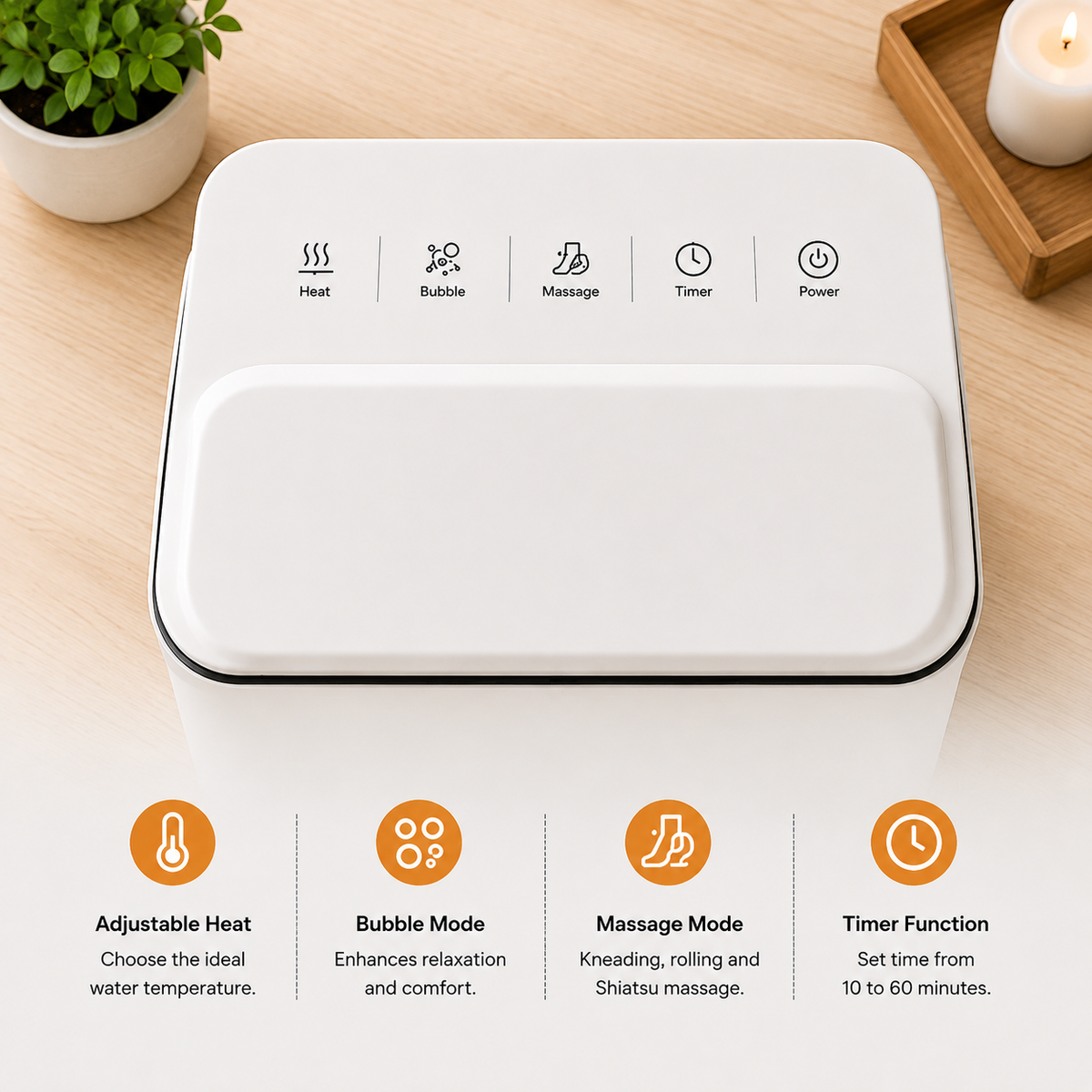 Portable Heated Foot Spa Massager with Bubble Therapy, Shiatsu Massage Rollers, Adjustable Temperature, Timer & Digital Controls for Home Relaxation