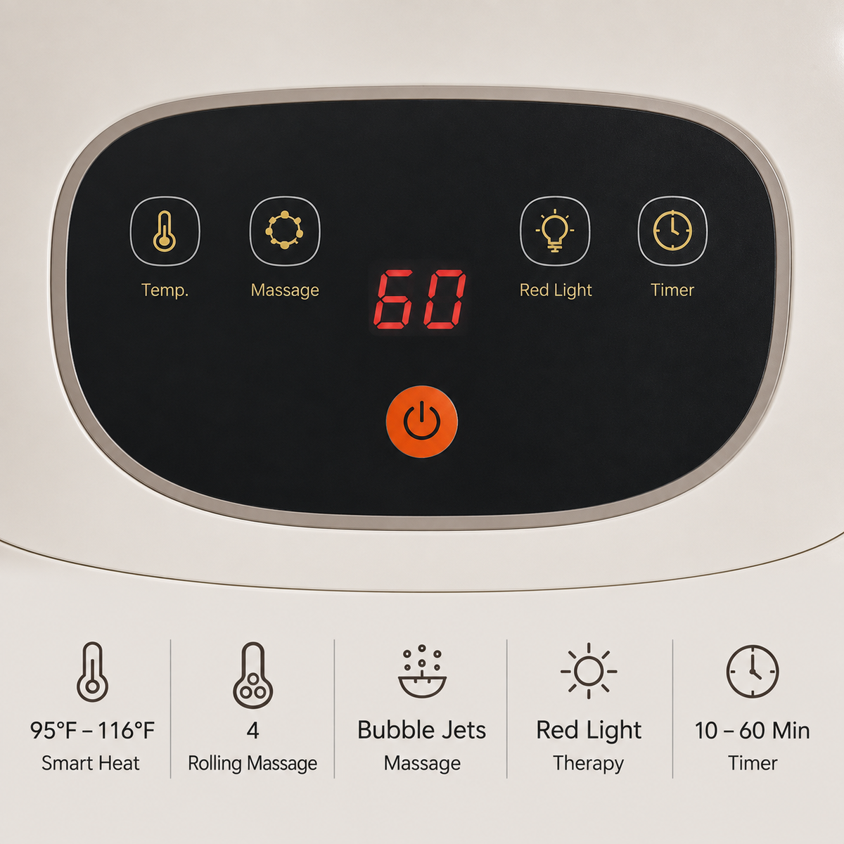 Heated Foot Spa Massager with Rolling Massage Adjustable Heat Bubble Jets Red Light Timer Deep Foot Bath for Home